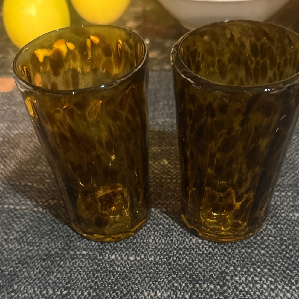 Amber Tortoise hand blown Glass Tumbler Set BEAUTIFUL!!